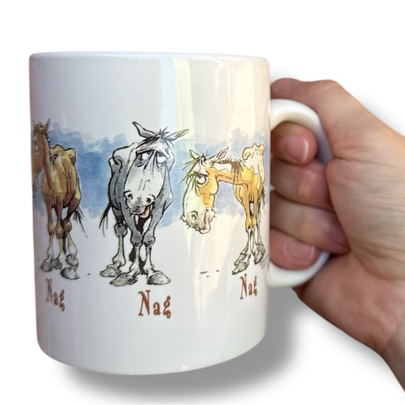 Vintage 90s Leanin’ Tree Horse Design White Coffee Tea Mug Nag Horse Humor - Picture 1 of 7